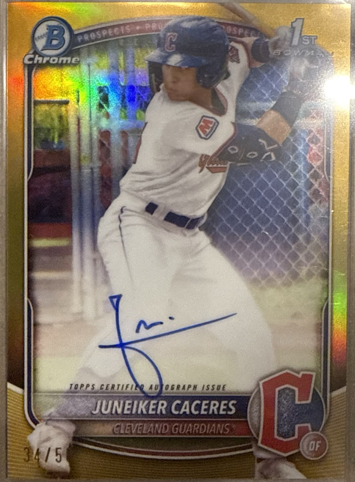 2025 Bowman Chrome Guardians Juneiker Caceres 1st True Gold Auto /50