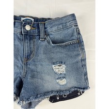 Old Navy Girls Denim Shorts Distressed American Flag Print Raw Hem Size 12