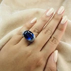 Classically Velvet Blue Sapphire 15.95Ct 925 Sterling Silver White Gold Rings