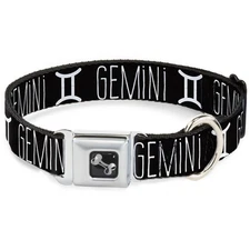 Dog Collar Bone Zodiac GEMINI/Symbol Black/White Medium 11-16.5"