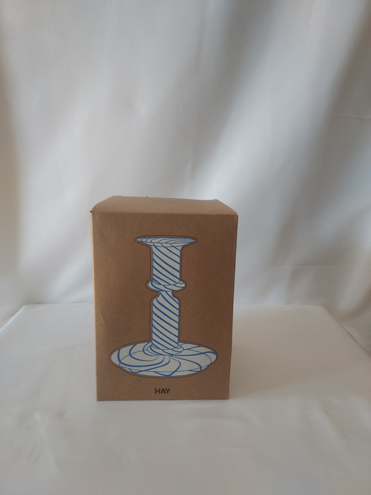 Flare Glass Candle Holder, Blue with white strip with round bottom. Brand new. 