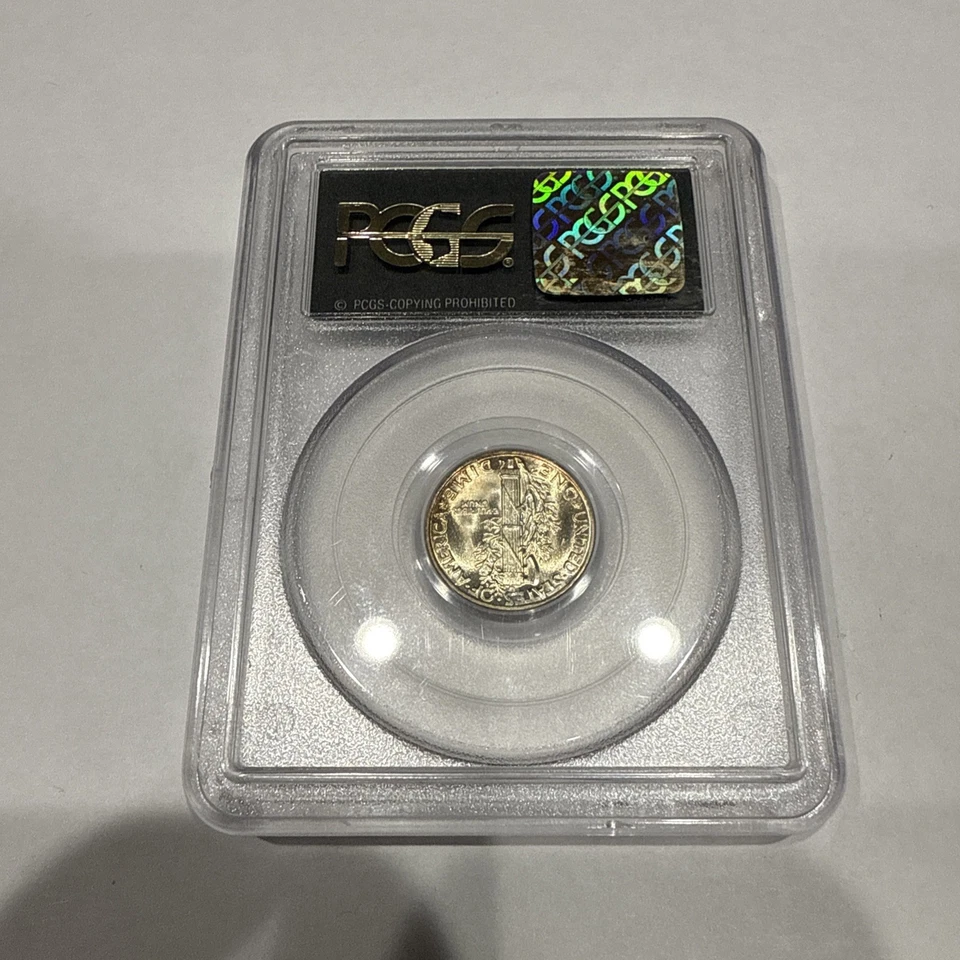 Moneda de diez centavos de plata Mercury 1936 graduación profesional MS65 OGH soporte verde antiguo tonificado Foto 2 de 4