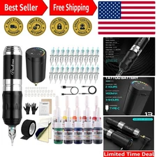 Cordless Tattoo Gun Kit - Pro Machine, 1400 mAh Battery, 20 Needles, Ink Set,...