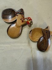 Vintage Wooden Castanets Percussion Instrument Set of 2