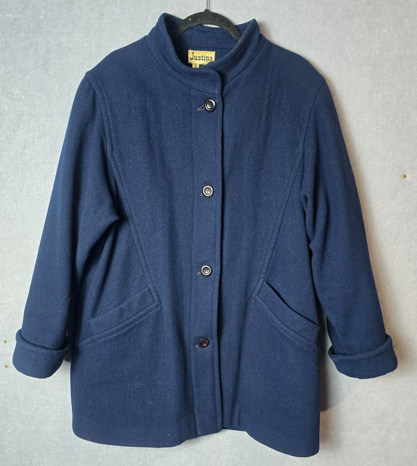 Vintage Justina Pure Wool Navy Blue Jacket Fully Lined