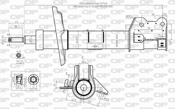 Amortisseur avant gauche Fiat Panda 0.9 4x4 en acier renforcé anti-corrosion