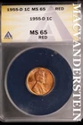 1955-D Lincoln Wheat Cent-ANACS MS 65 RED Choice Gem BU No Reserve #SLK1037