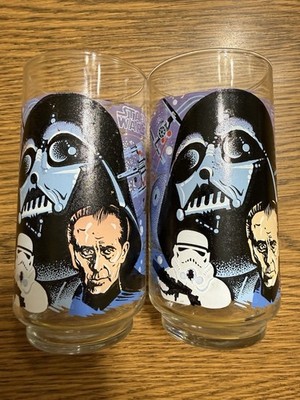 Star Wars Burger King Darth Vader Moff Tarkin Coca Cola Glass Cup 1977 Set Of 2