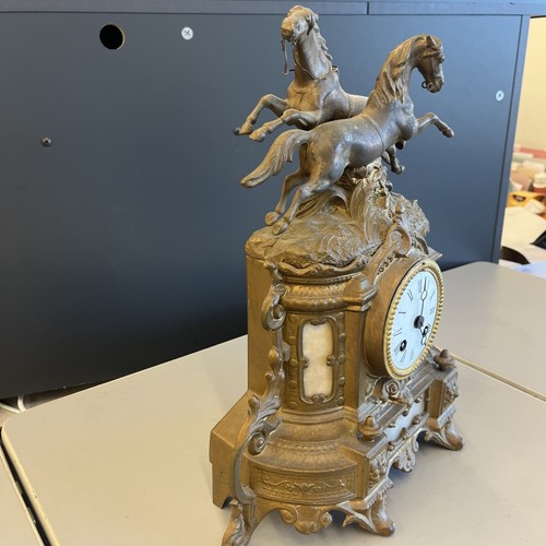 ANTIQUE French Victorian Figural Gilt Metal Horse Clock, 14" x 12" - NO PENDULUM - Imagen 9 de 18