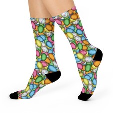Colorful Easter Eggs Cushioned Crew Socks Pastel Egg Pattern