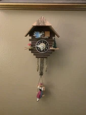 Vintage German Cuckoo Clock W/Moving BlueBird & Swinging Frauline-Excellent