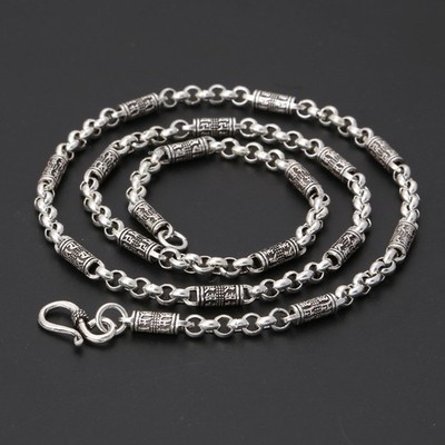 Echte massive S925 Sterling Silber Halskette Herren Damen 4,5 mm Perlen Glieder Rolo Kette