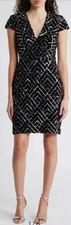 NWT Vince Camuto 10 Black Silver Sequin Velvet Cocktail Dress Knee Length