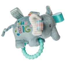 Taggies Soft Baby Rattle Teether Ring and Sensory Tags, 6", Dream Big Elephant