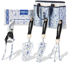 5 Pc Floral Aluminum Gardening Tool Set w/ Non-Slip Grip Bag Gift for Women