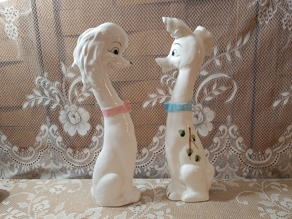 Anthropomorphic Long Neck Dog Figurine (2) Retro Kitsch 12"