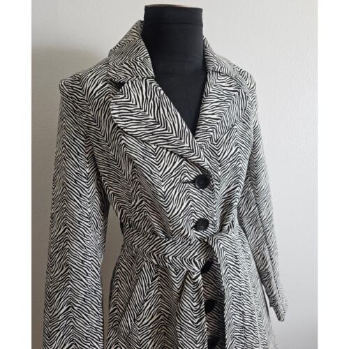 MINT CABI Women's B/W Zebra Animal Print Trench Coat Long Jacket Small S - Picture 3 of 11