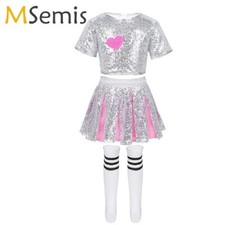Girls Sequins Jazz Dance Costume Dancewear Sparkling Sequined Hip Hop Ballroom