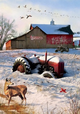 Winter Tractor Barn Deer Cardinal Snow Geese Sm Garden Flag Custom