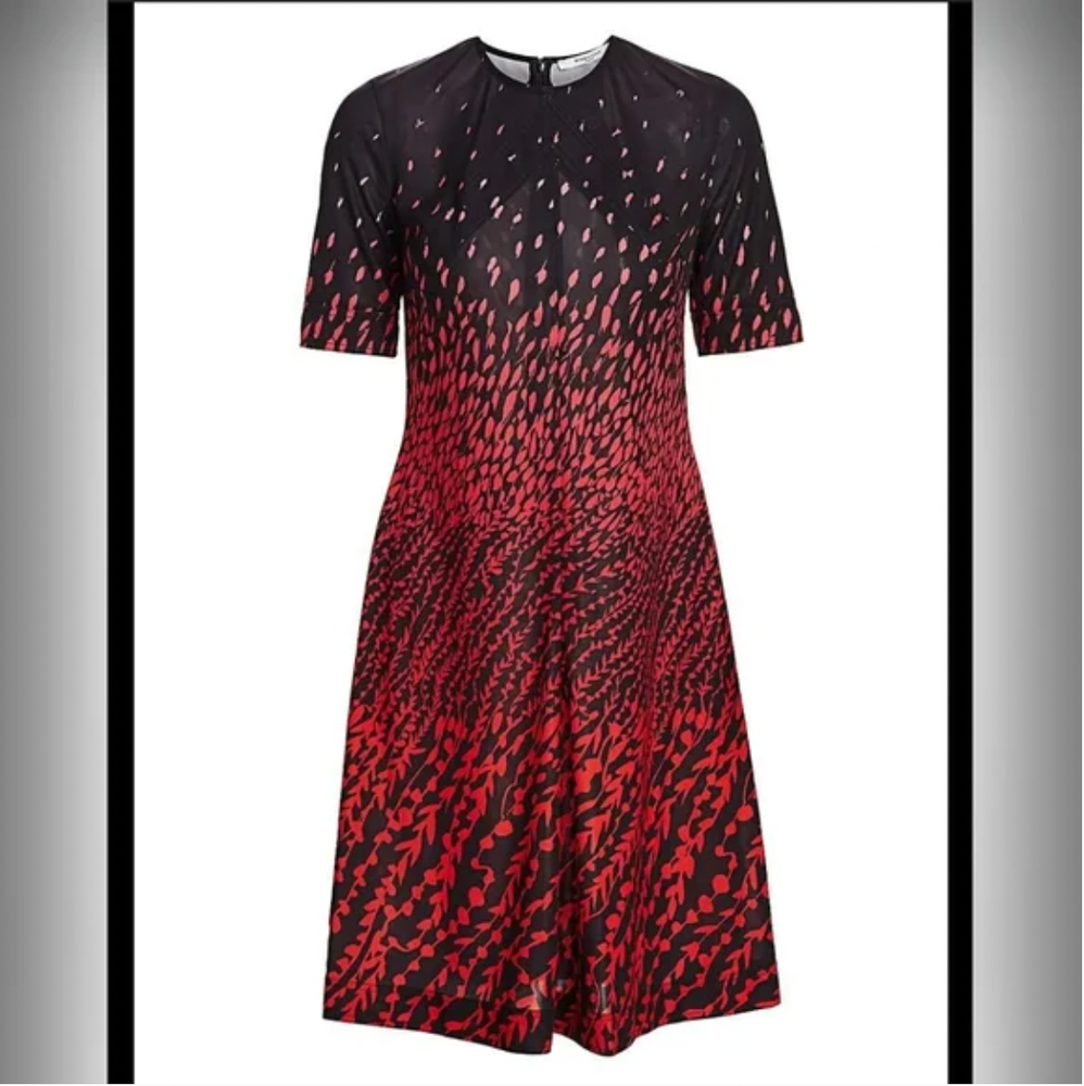 NEW GIVENCHY Red Black Abstract Printed Midi Dress IT40 S