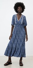 NWT Zara Short Sleeves Floral Print Midi Dress Size S Small Blue Spring Summer