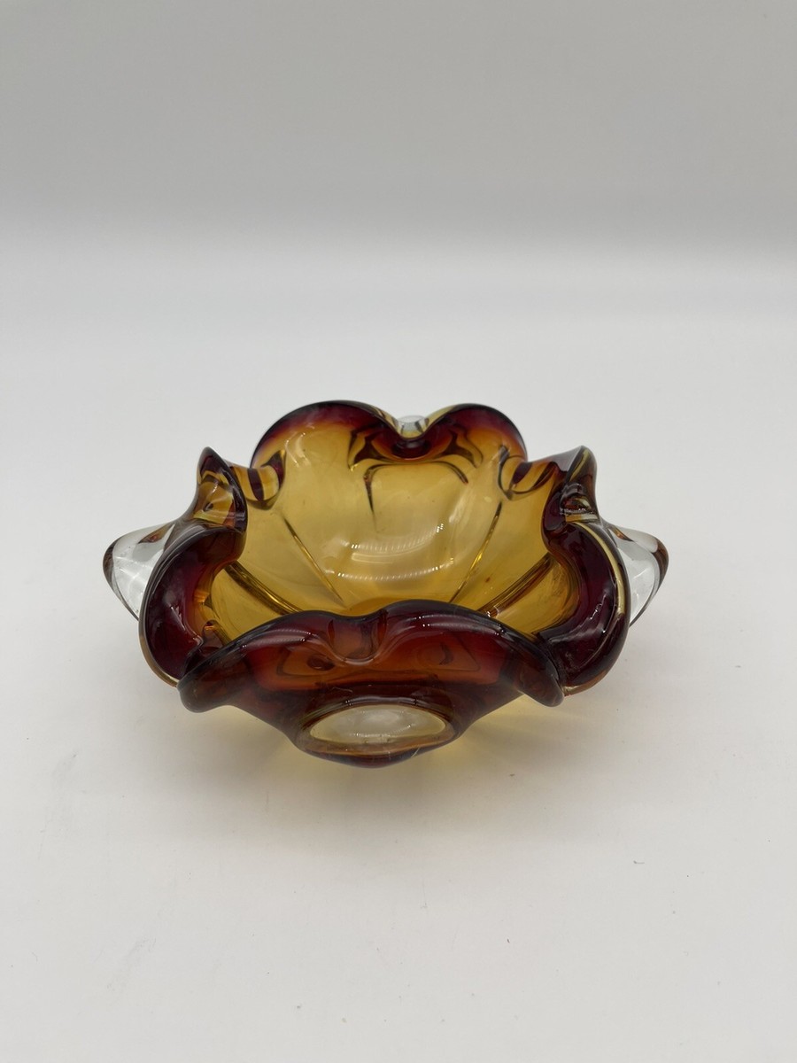 RARE Vintage Murano Glass Ashtray Trinket Bowl, Amber Color | eBay