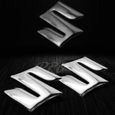 2x 2" Emblem Decal "S" Logo Glossy Fairing/Fender Sticker Suzuki Chrome Silver