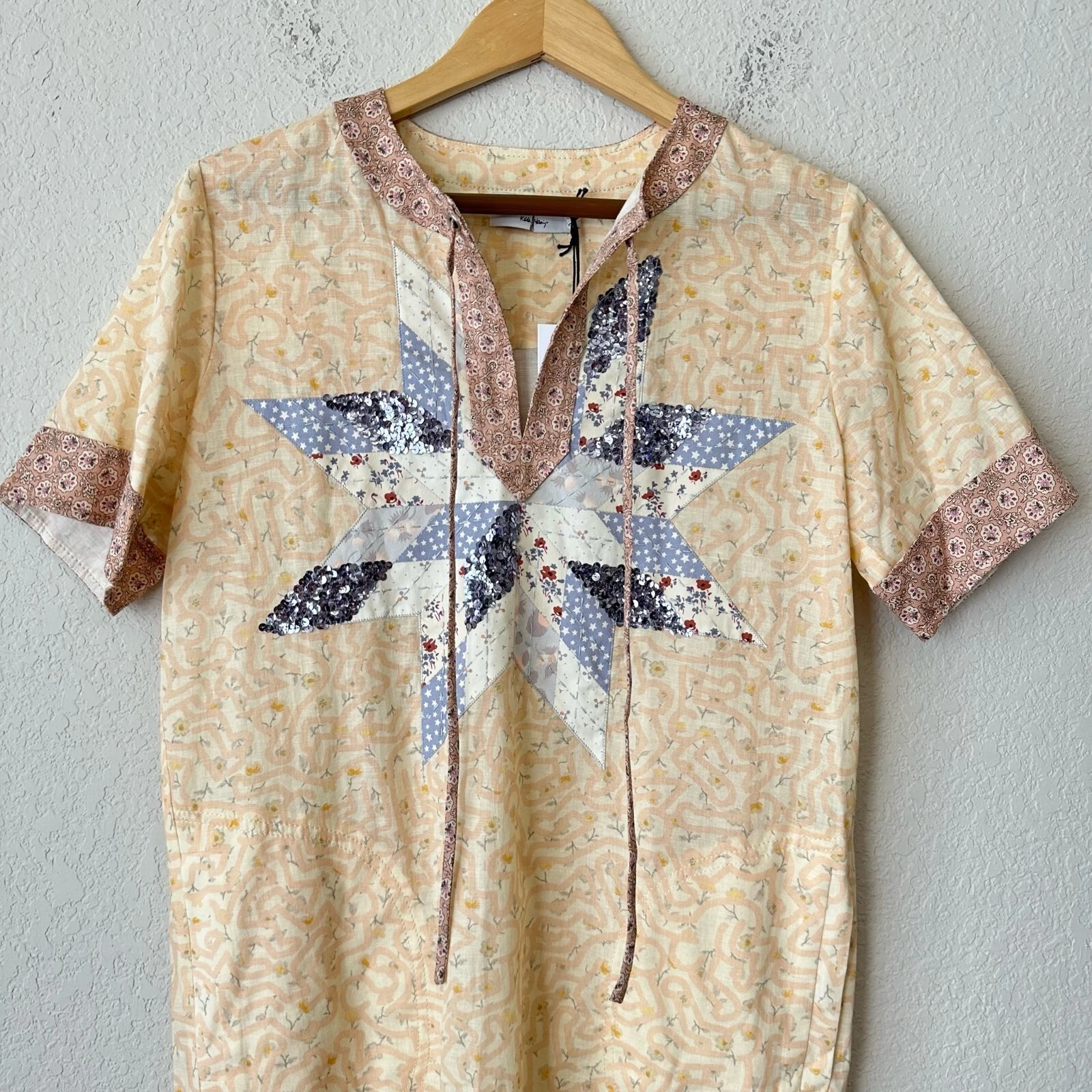 Abito T Shirt Trapuntato Coach x Keith Haring Donna Tg 2 Multi Patchwork Lino Nuovo con etichette