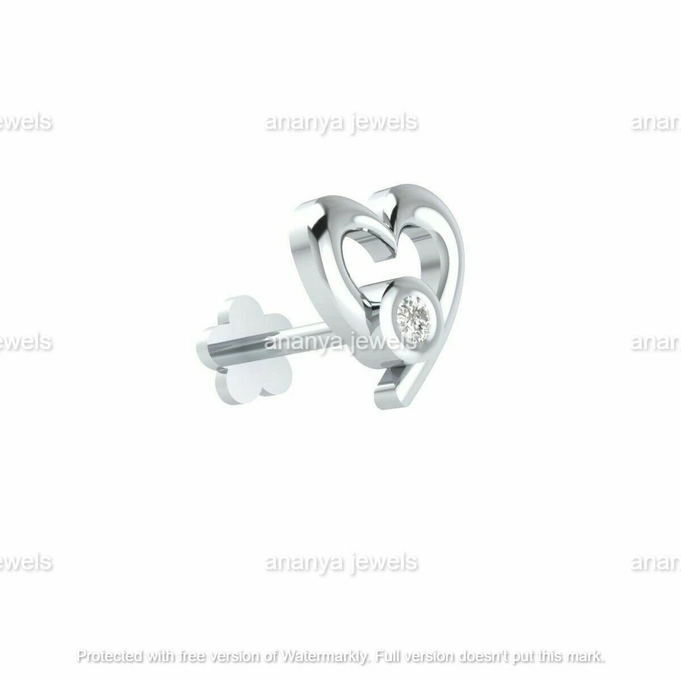 Anillo piercing labret labio pasador nariz corazón diamante real perno tornillo joyería corporal Foto 3 de 4