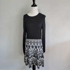 Cynthia Rowley Womens Black White Printed Sweater Dress Size Medium