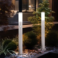 2X AußEn Steh Lampe Garten Beleuchtung Edelstahl Sockel Leuchte Bewegungsmelder