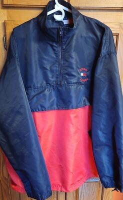 TOMMY HILFIGER 1/2 Zip Jacket Men s XL Nylon Windbreaker Spellout 90s Vintage 
