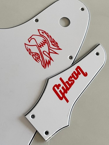 Custom For Gibson Firebird & Truss Rod Cover Red "Logo" Guitar Pickguard White - Picture 2 of 6