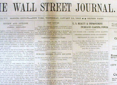 2 Wall Street Journal newspapers 1919 & 1921 w 2nd worst US