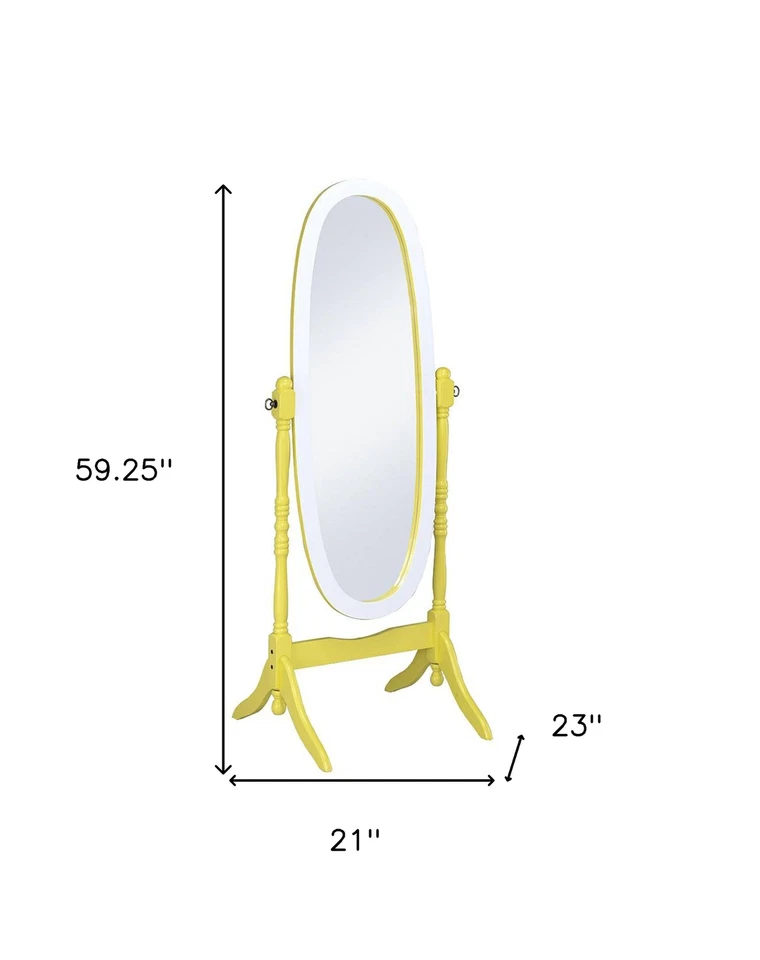 Espejo de pie Cheval amarillo ovalado de madera maciza Foto 4 de 4