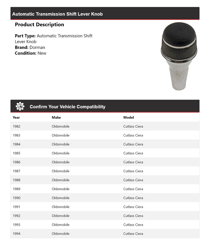 Perilla de palanca de cambios Oldsmobile Cutlass Ciera Dorman AT 1982-1994 1983 1984 1985 Foto 2 de 4