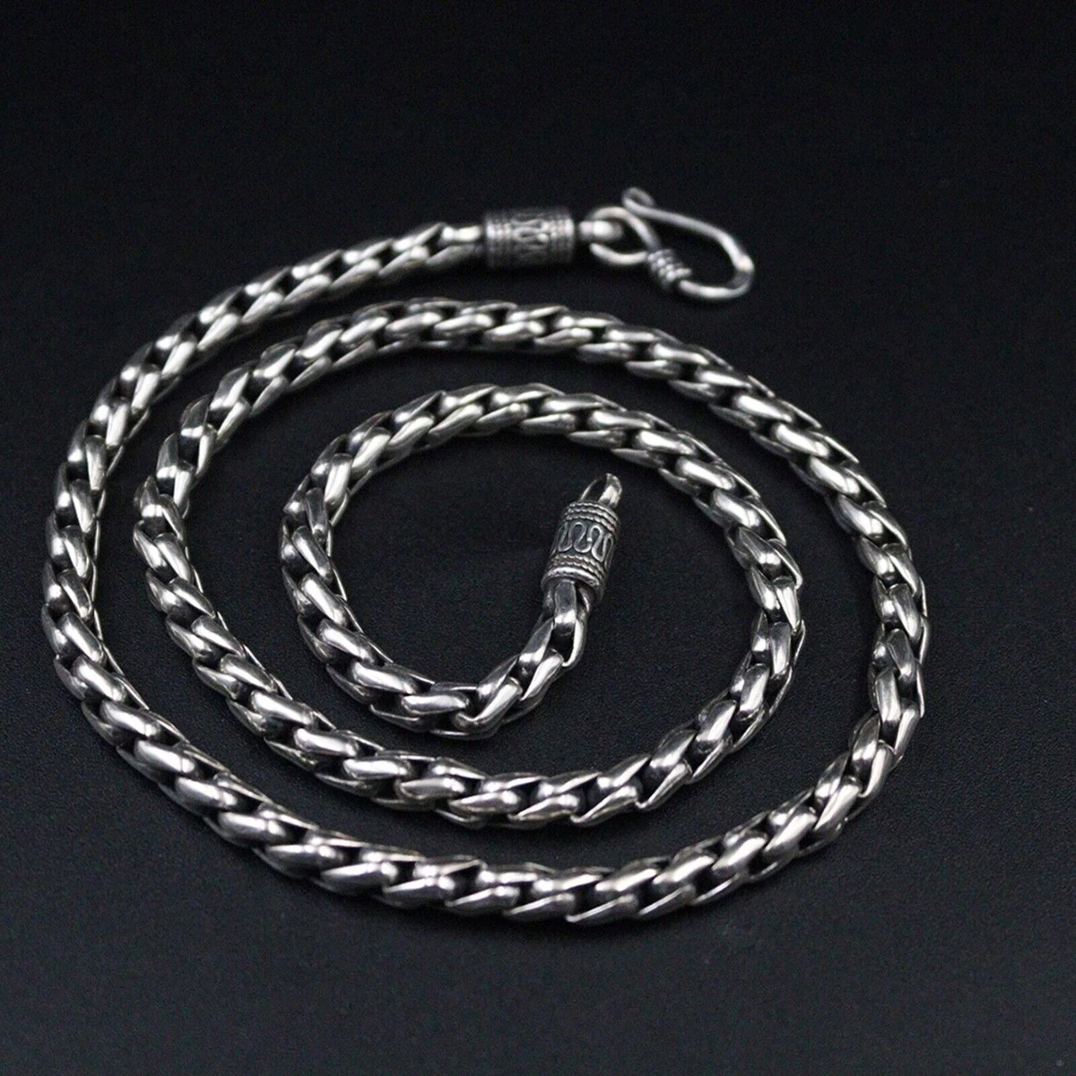 Pure S925 Sterling Silver Chain 4.5mm Twisted Round Wheat Necklace