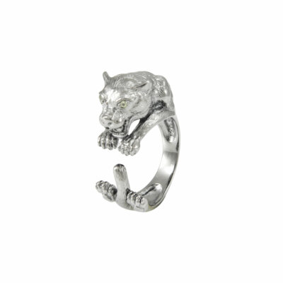 Black Panther Ring Peridot Eyes 925 Sterling Silver Fine Animal