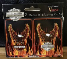 Harley Davidson 2 Decks of playing Cards, Original Flaming Eagle Sealed 2006 USA