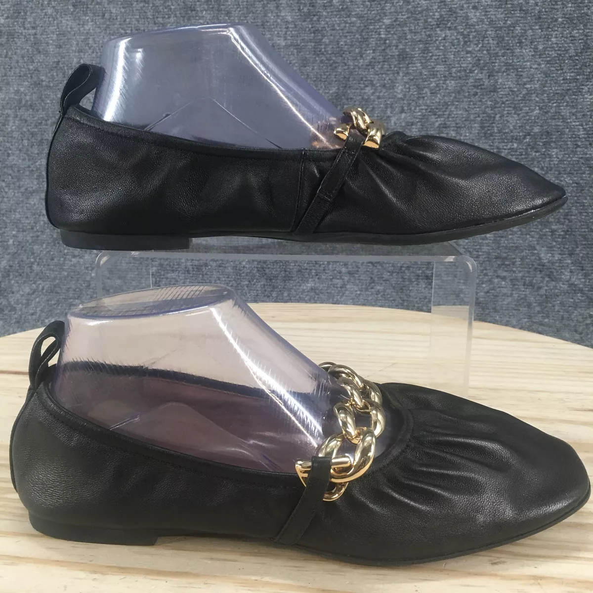 Chanel Black Patent Leather Faux Fur-Lined Ballet Flats Size 8