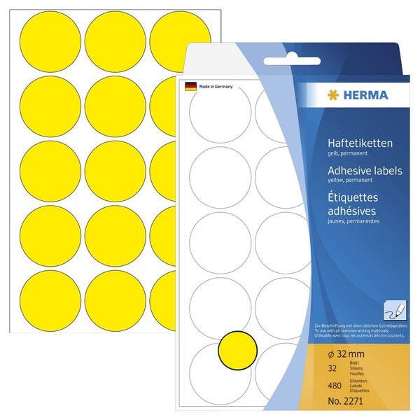 Herma 2271 2271 Vielzwecketiketten - Gelb, Ø 32 Mm, Matt, 480 StüCk-image