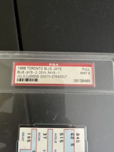 Biglietto completo Toronto Blue Jays Roger Clemens 3000TH Strikeout 1998 PSA 9 Red Sox - Foto 3 di 4