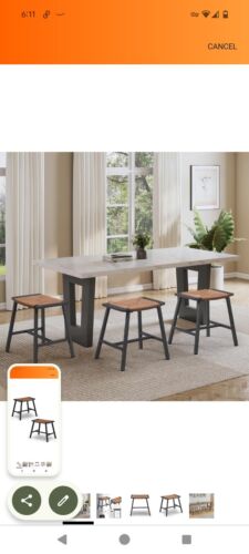 Stools Table Height Chair Backless Kitchen Saddle Brown Rope Weave Pattern Seat - Picture 6 of 6
