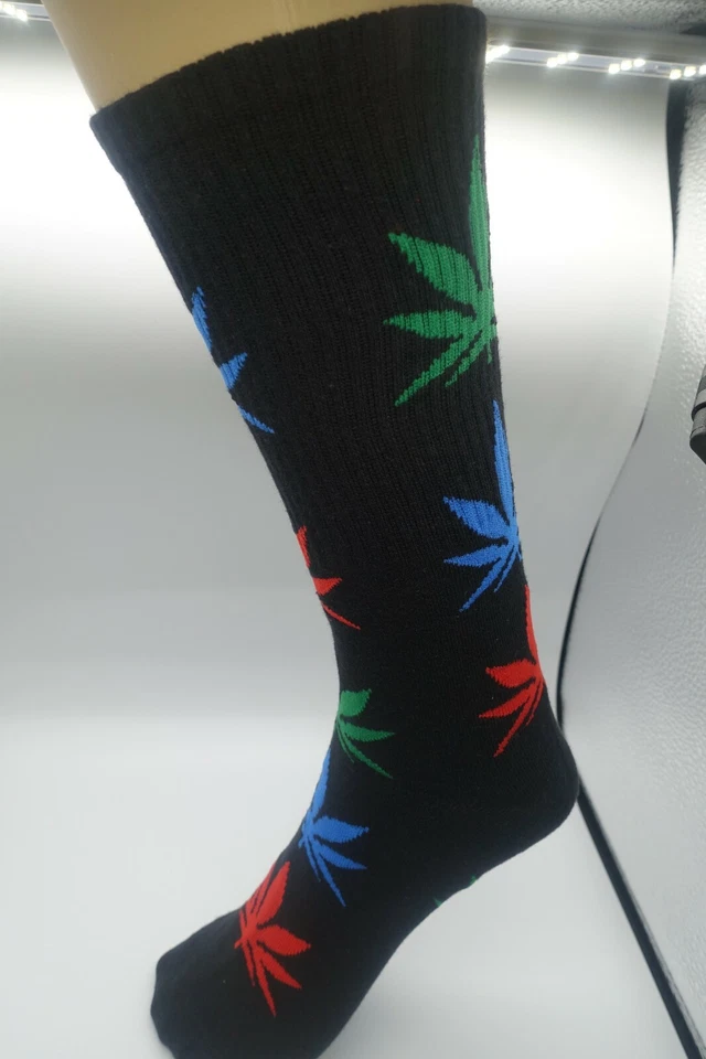 Calcetines Negros Unisex Multicolor Verde Azul Rojo Hoja Foto 3 de 4