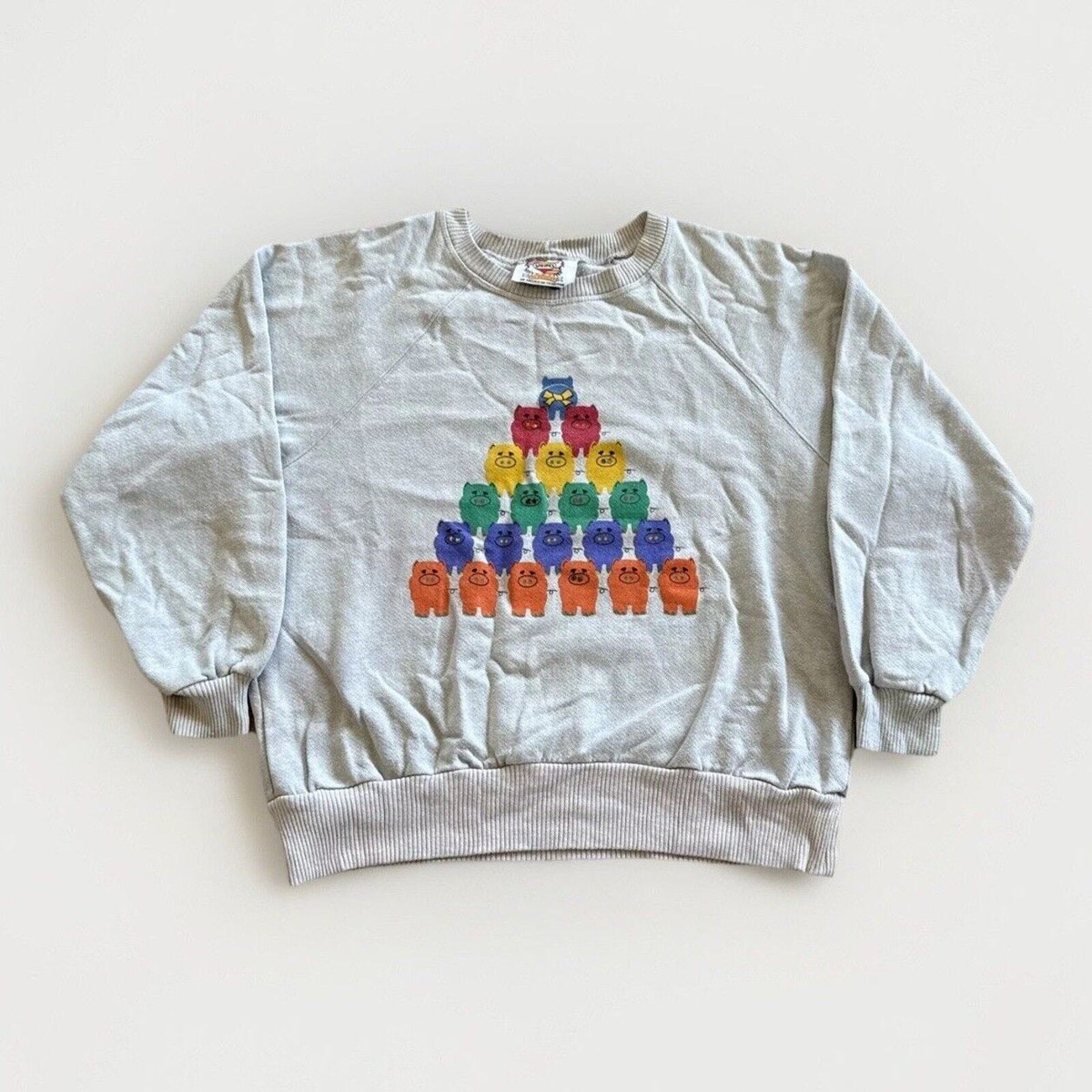 Vintage Christmas Sweatshirt Womens M Pig Tree 80s 90s