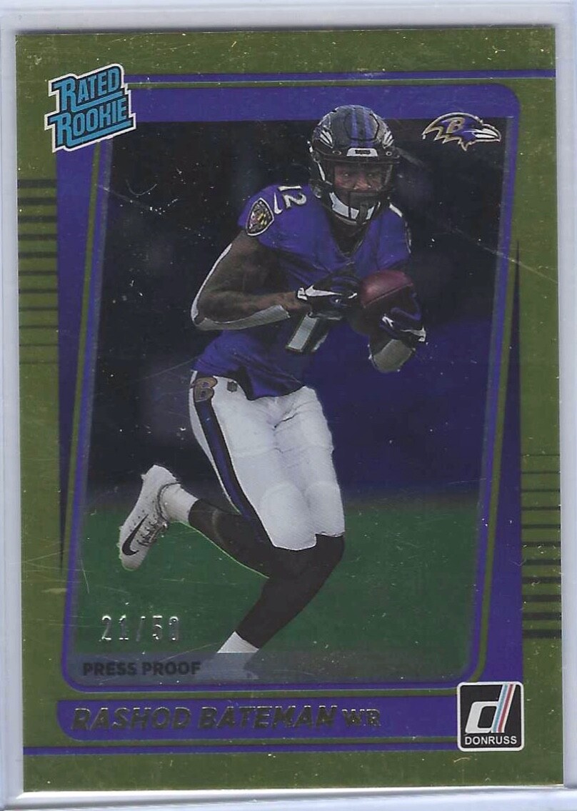 RASHOD BATEMAN 2021 DONRUSS GOLD FOIL PRESS PROOF RATED ROOKIE RC #D 21/50