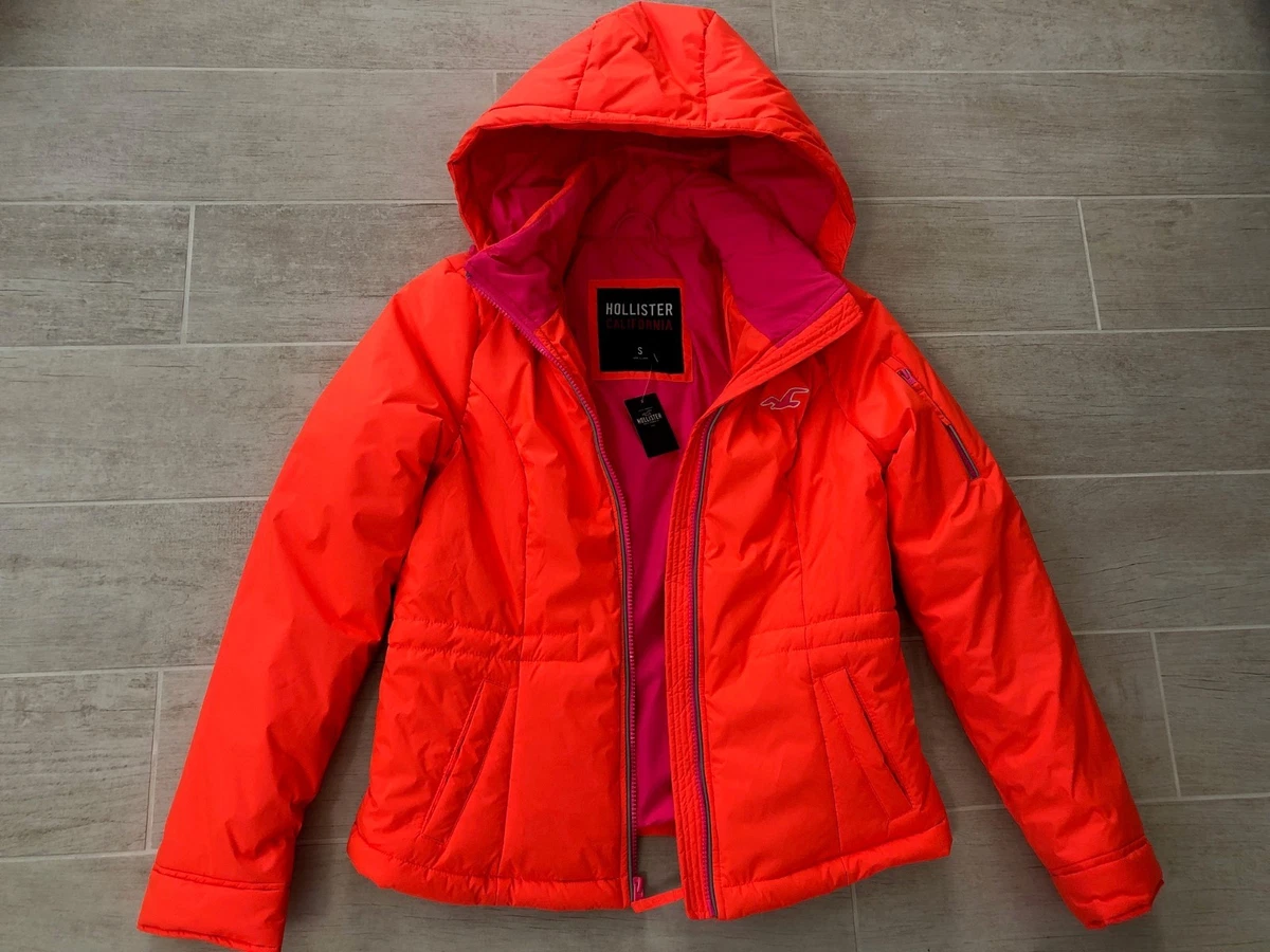 New Hollister by Abercrombie & Fitch Womens Puffer Hooded Jacket Coat-  Orange- S