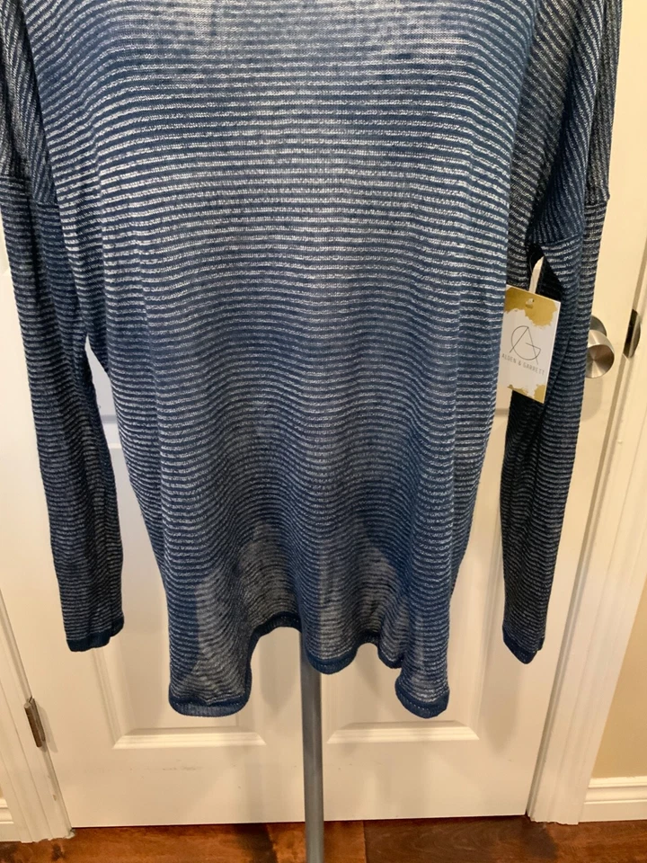 Suéter de punto fino de gran tamaño a rayas azul y plateado Vince, talla M Foto 3 de 4
