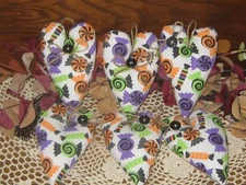 Halloween Decor 6 Candy Hearts Tree Ornaments Bowl Fillers Fabric Handmade Gift