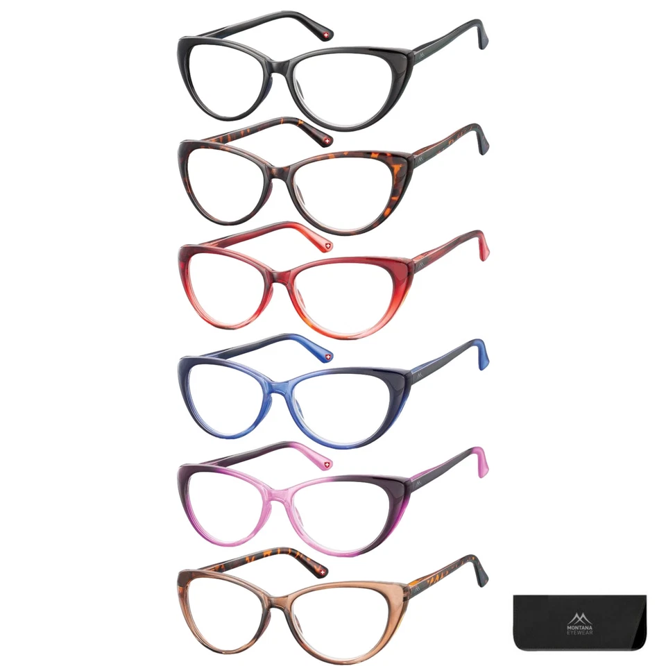 Montana Eyewear Designer Reading Glasses 'MR64' Cat Eye Style Readers With Case